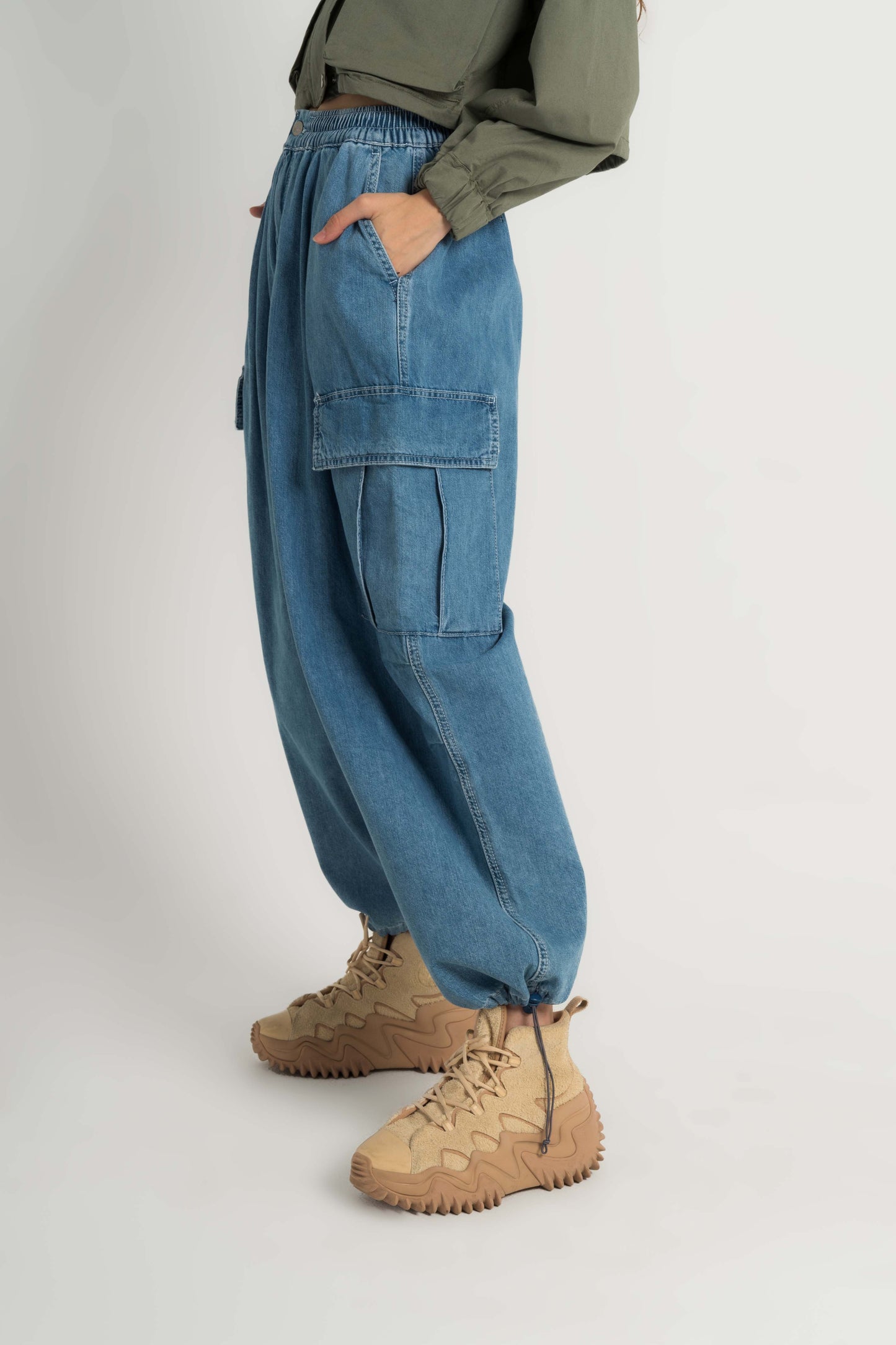 Multi-Pockets Cargo Jeans Trousers - For Women