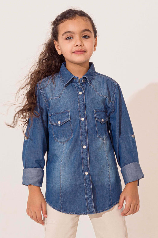 JEANS BLOUSE WITH PISTON BUTTON - KIDS