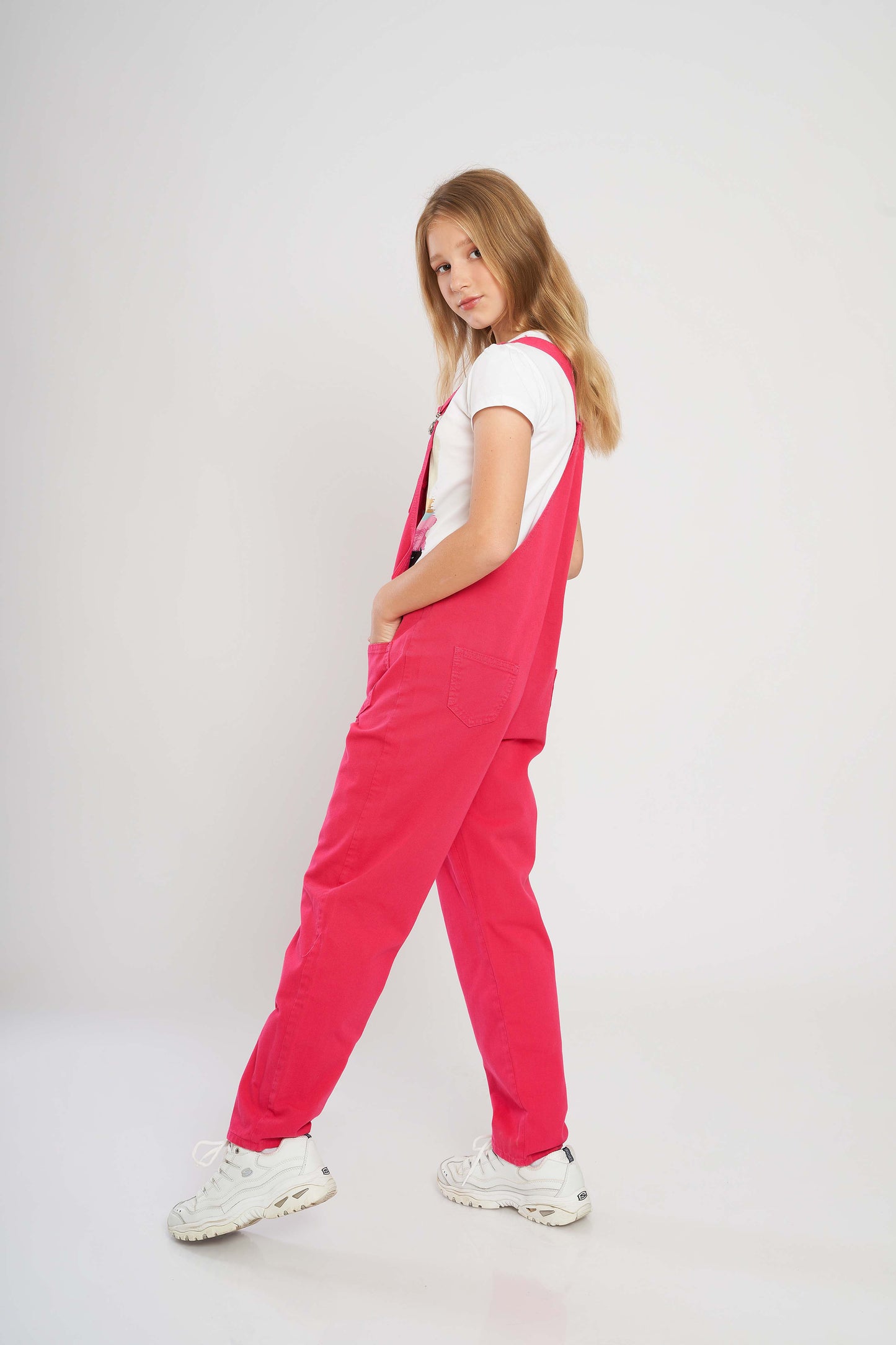 dj gabardine jumpsuit 5 pockets - kids - fuchsia