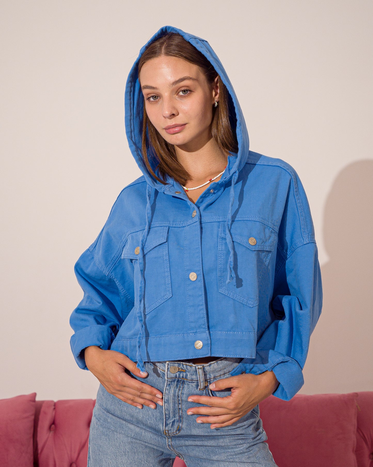 SHORTY GABARDINE JACKET WITH HOOD