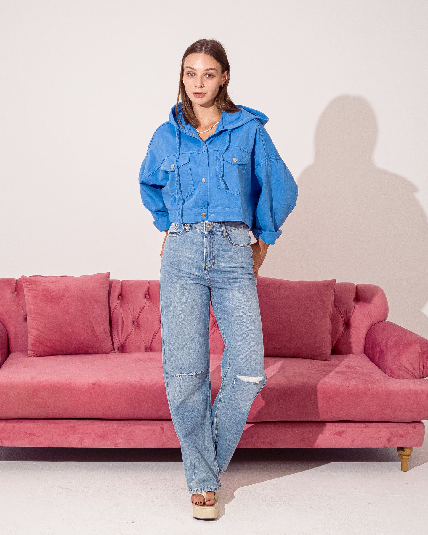 SHORTY GABARDINE JACKET WITH HOOD