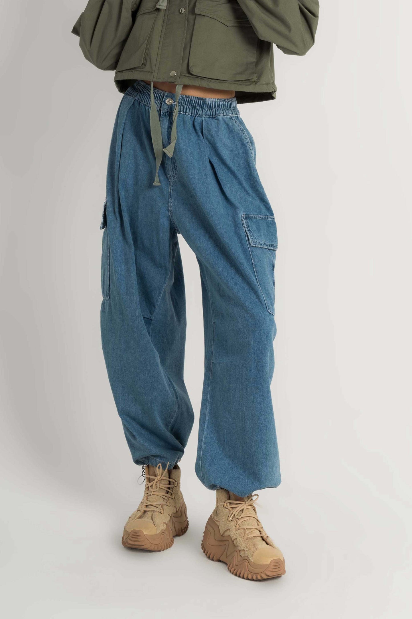 Multi-Pockets Cargo Jeans Trousers - For Women