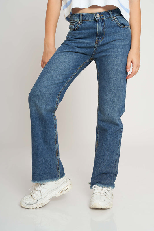 dj wide leg jeans-free end - kids - mid blue