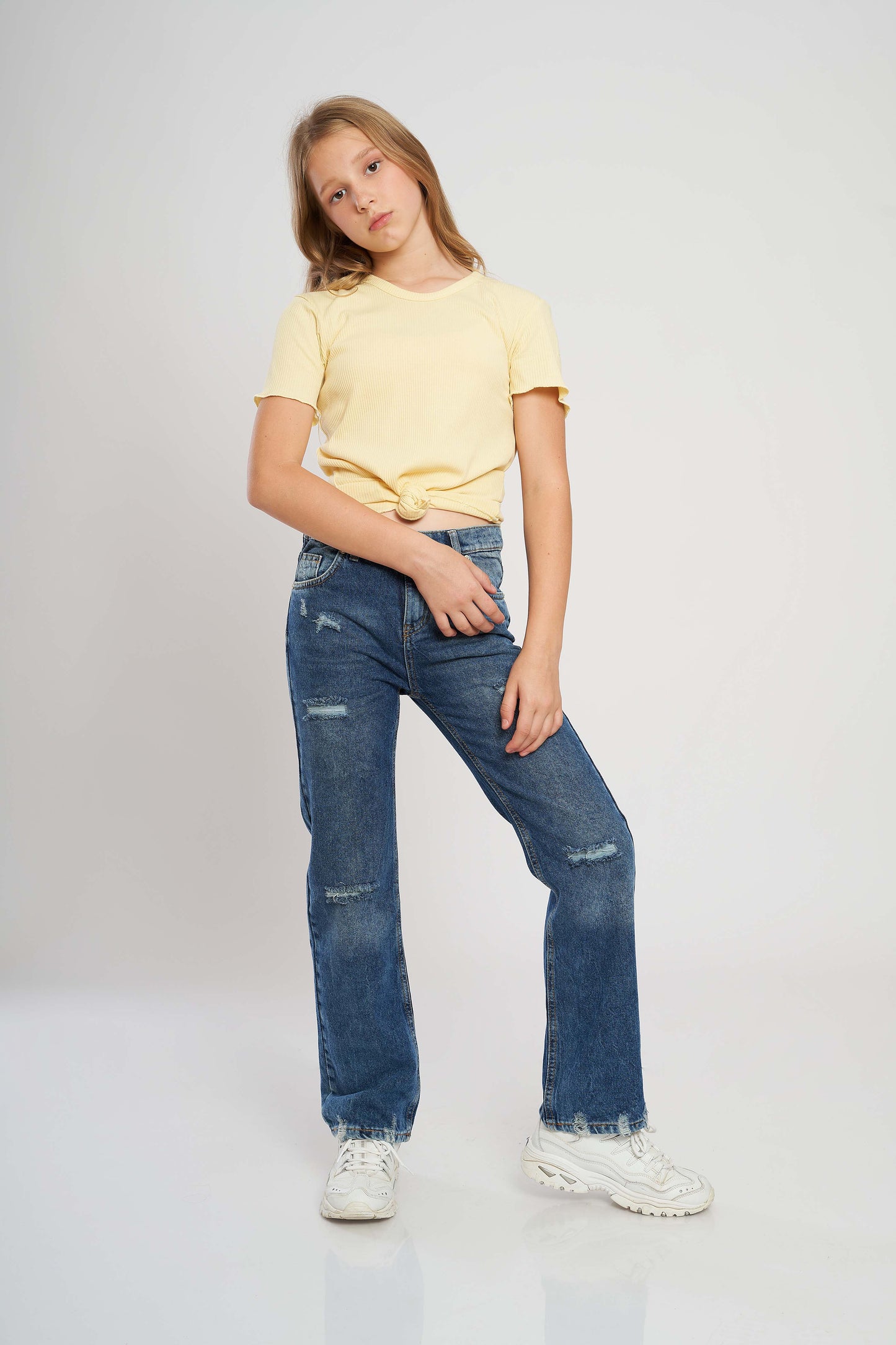 TEXTURED TOP WITH RUFFLED TRIMS - KIDS