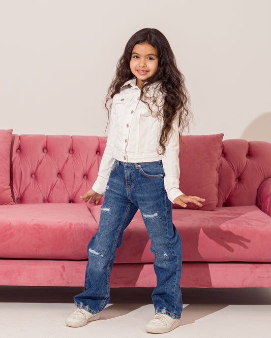 CROPPED JACKET WITH METAL BUTTONS - KIDS