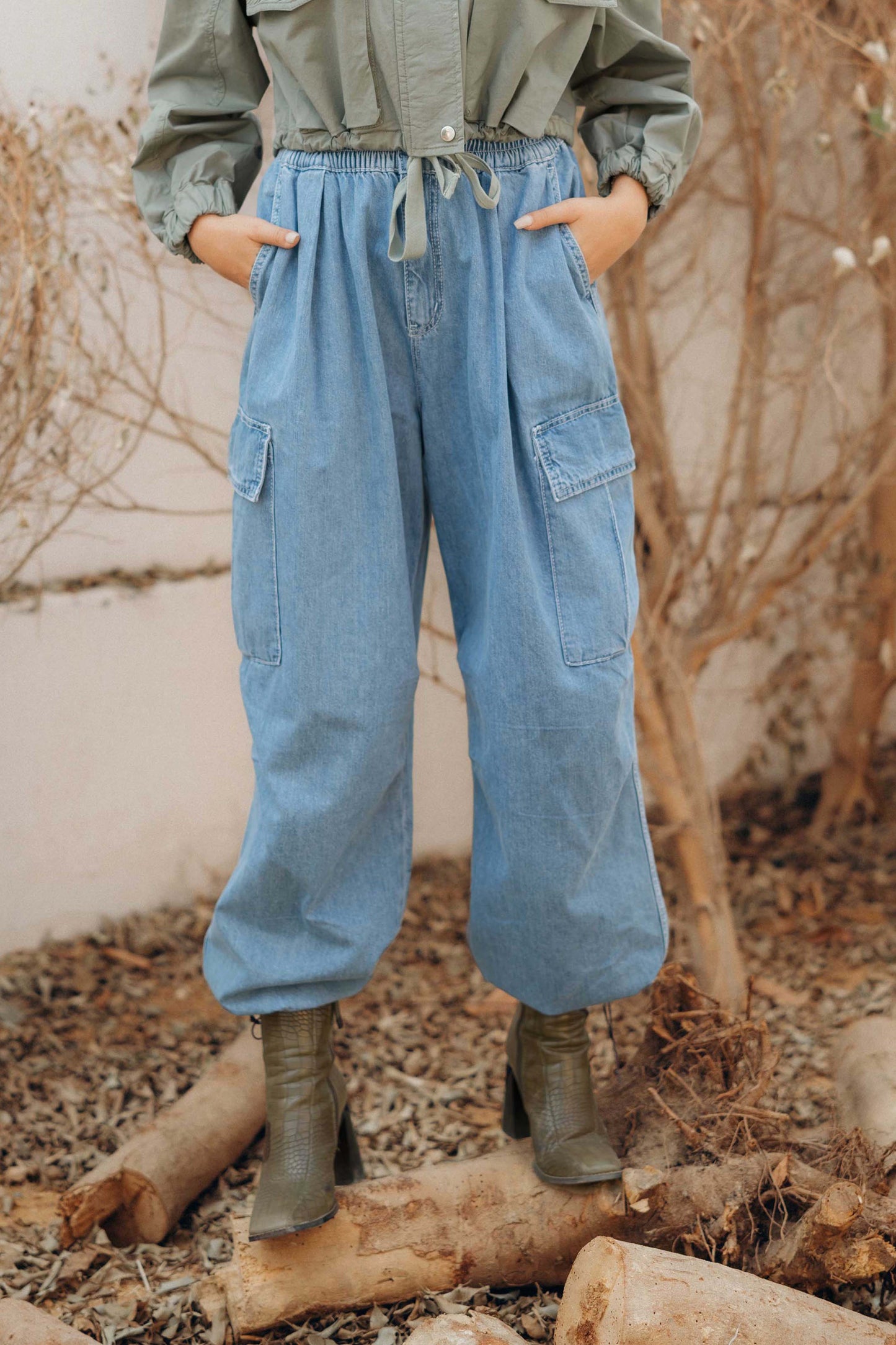 Multi-Pockets Cargo Jeans Trousers - For Women