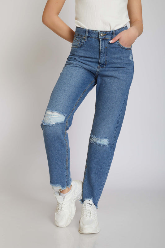 Ripped Mom Fit Jeans - For Women