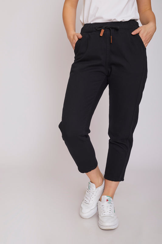 dj mom-fit gabardine elastic waistband