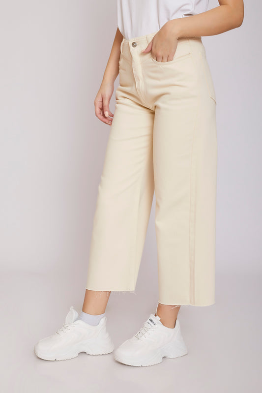 dj wide straight gabardine pants - free end - Beige