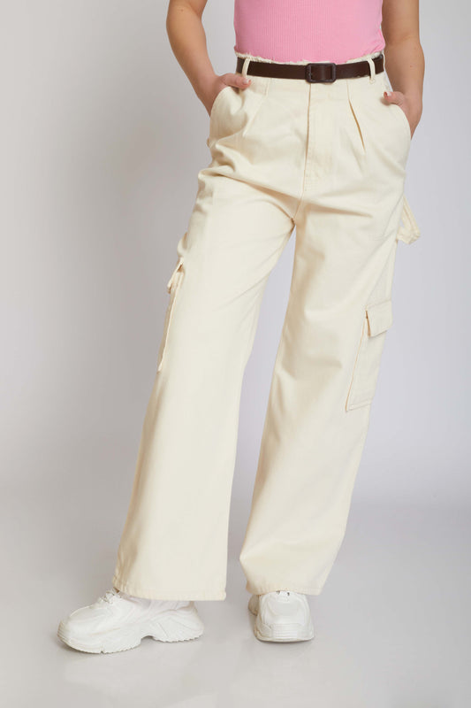 Gabardine Straight Cargo Trousers - For Women
