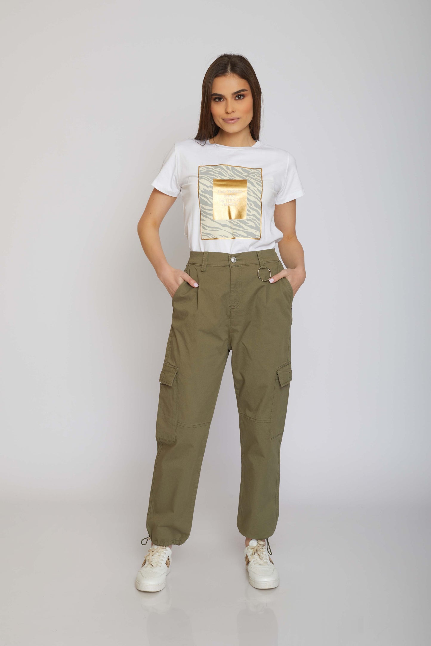 Gabardine Cargo Trousers - For Women