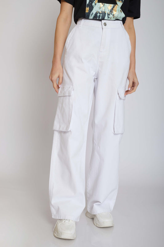 Wide Leg Cargo Trousers - For Women