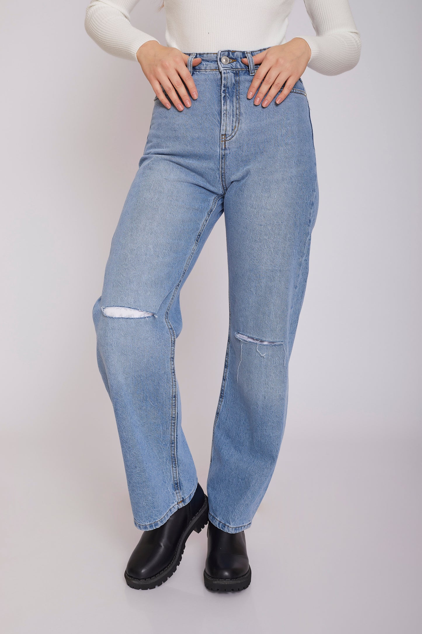dj wide-leg ripped jeans - light blue