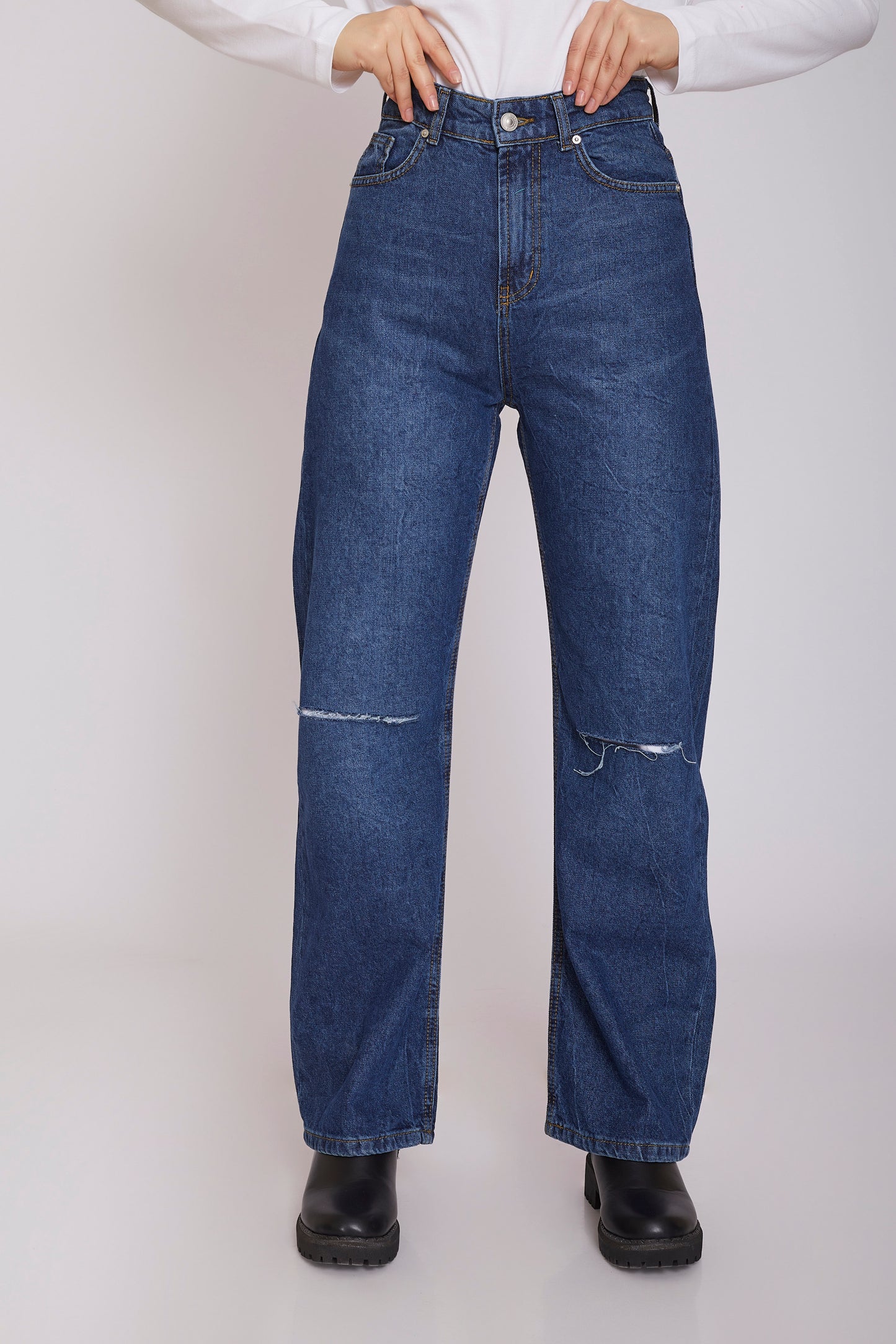 dj wide-leg ripped jeans - dark blue