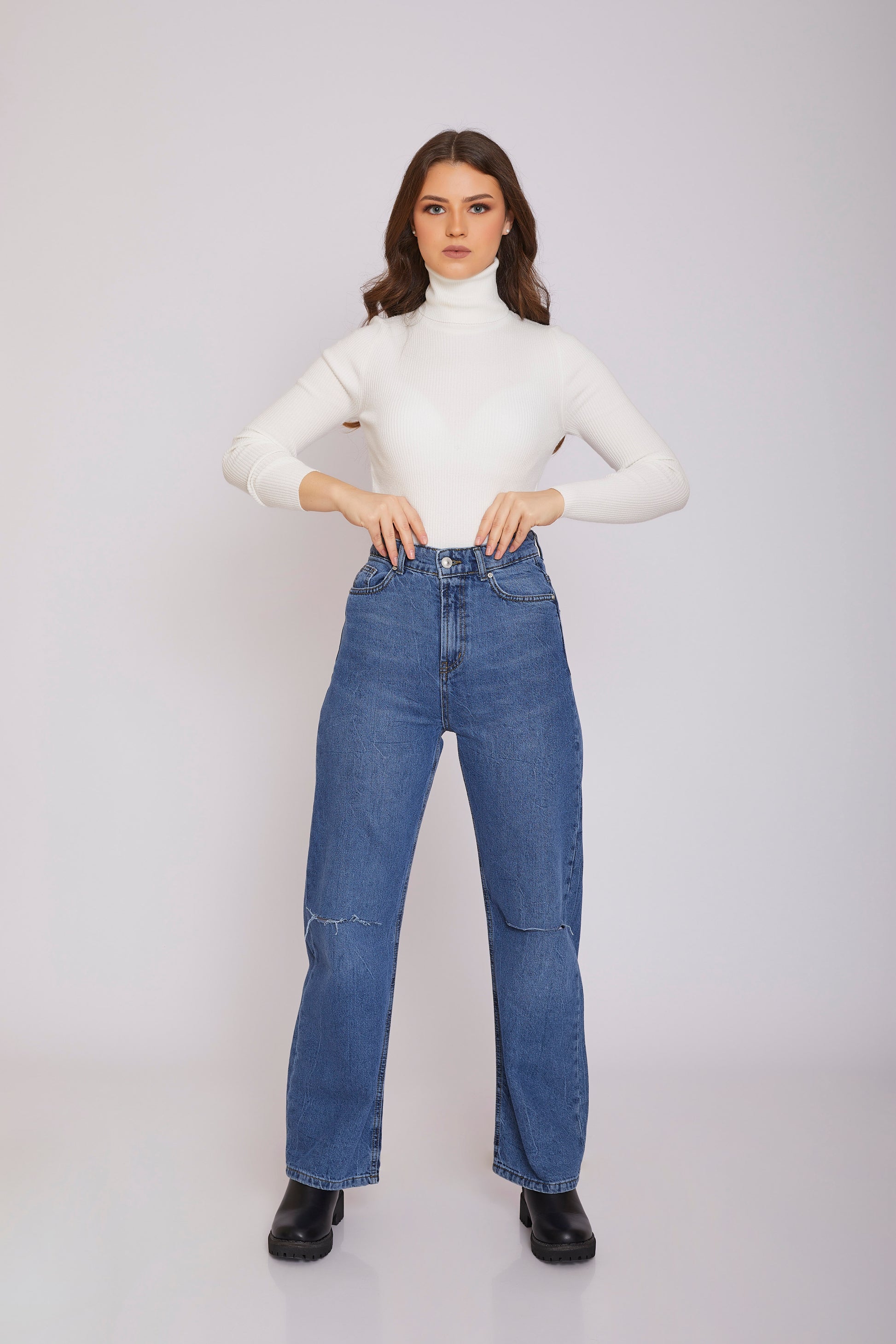 dj wide-leg ripped jeans - mid blue