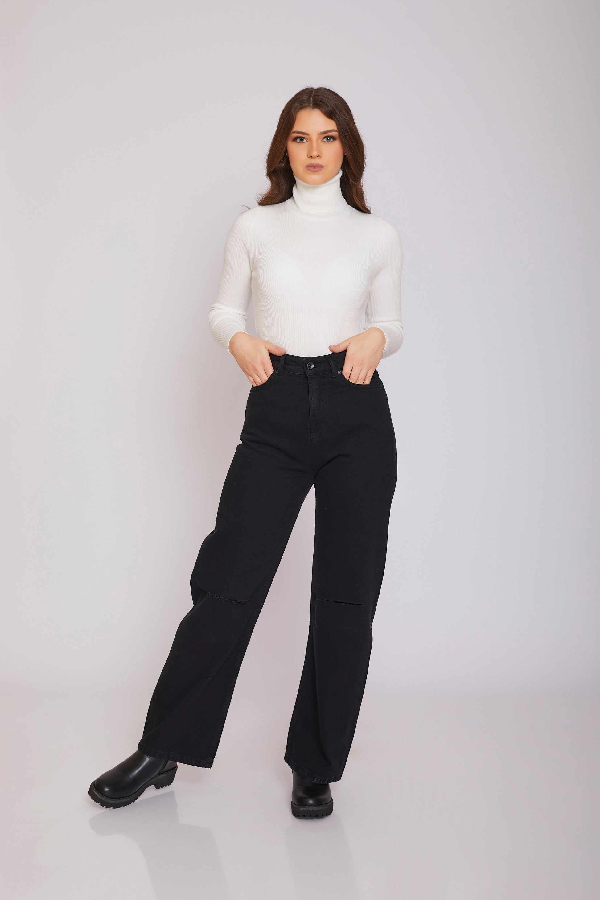 dj wide-leg ripped jeans - black