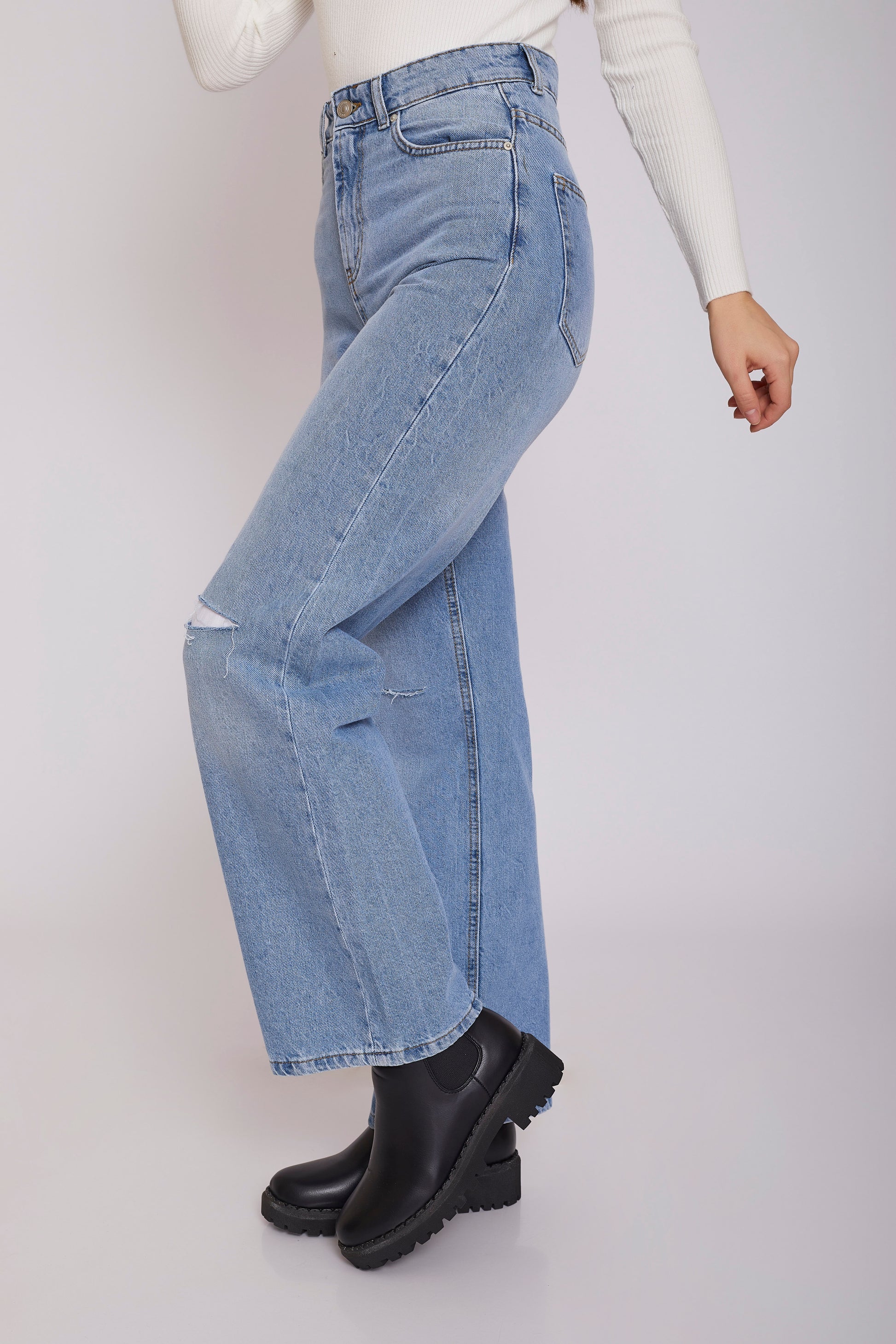 dj wide-leg ripped jeans - light blue