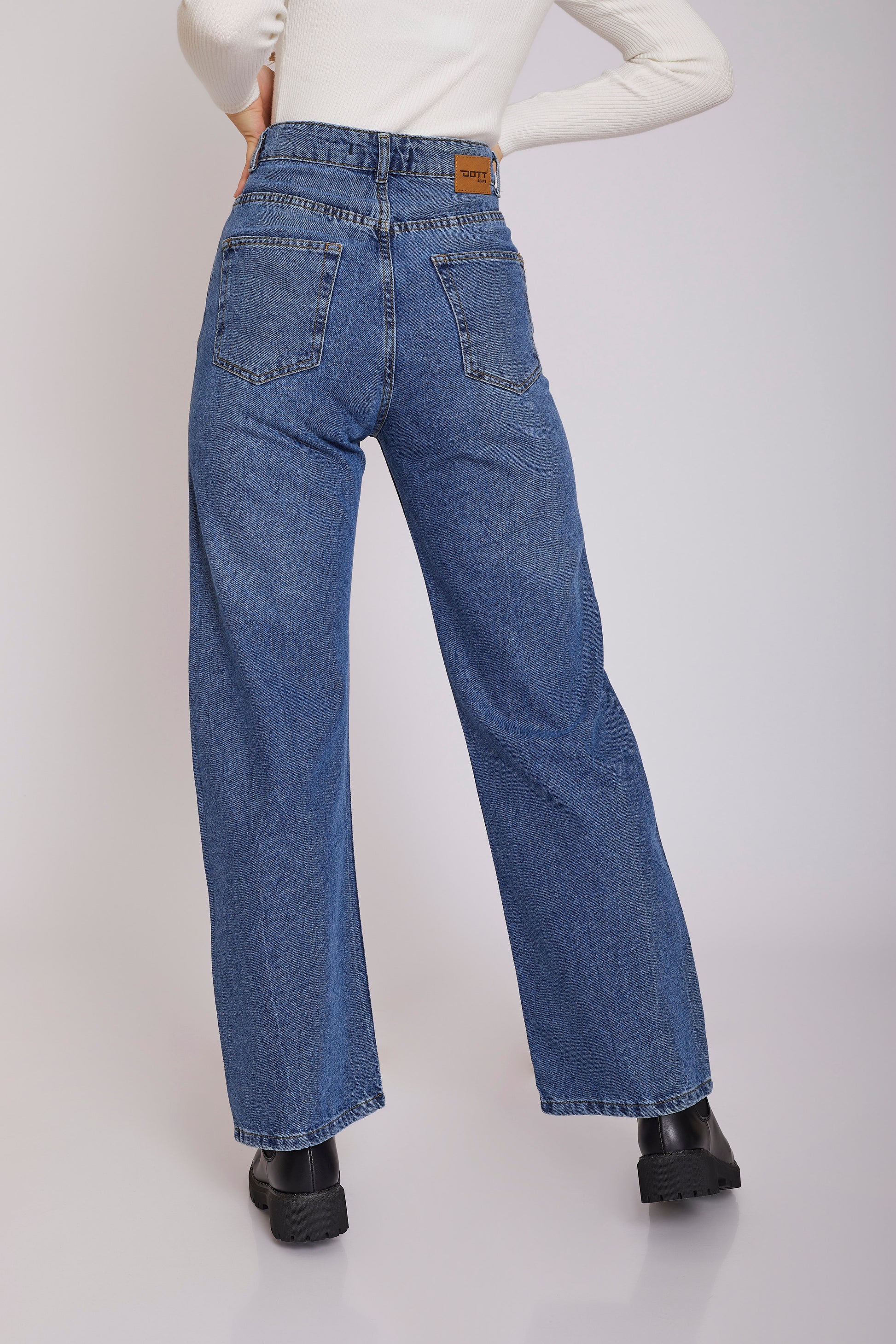 dj wide-leg ripped jeans - mid blue