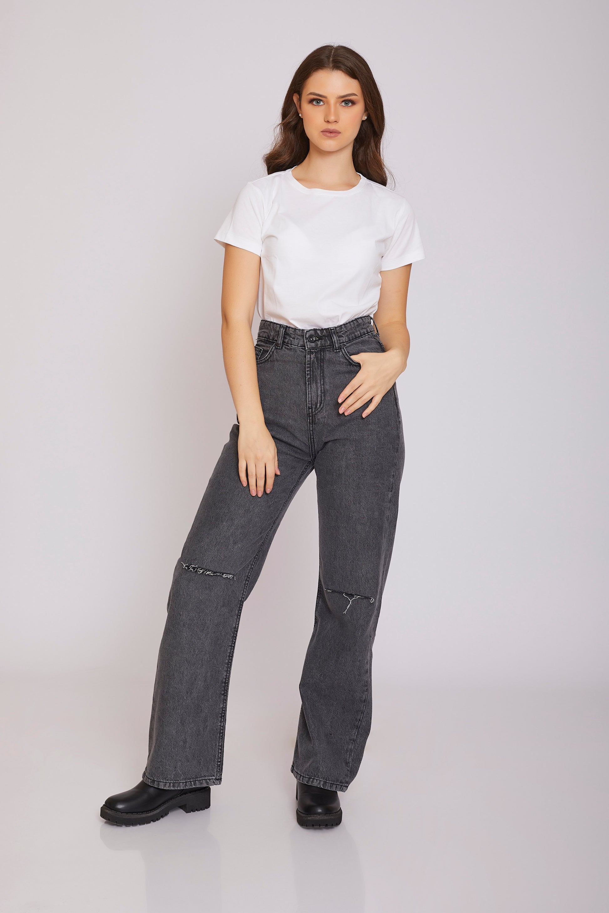 dj wide-leg ripped jeans - gray