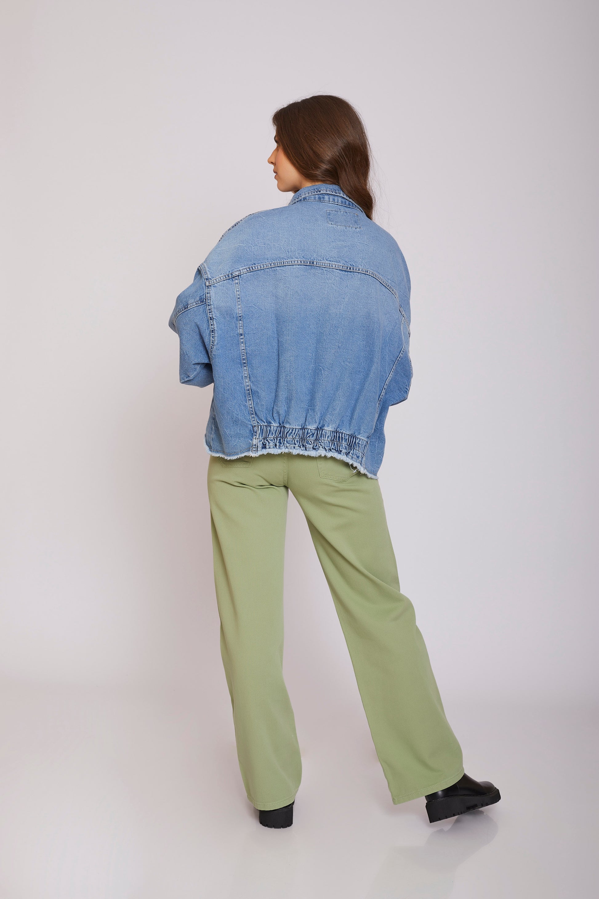 dj denim overshirt with pockets - elastic back - mid blue