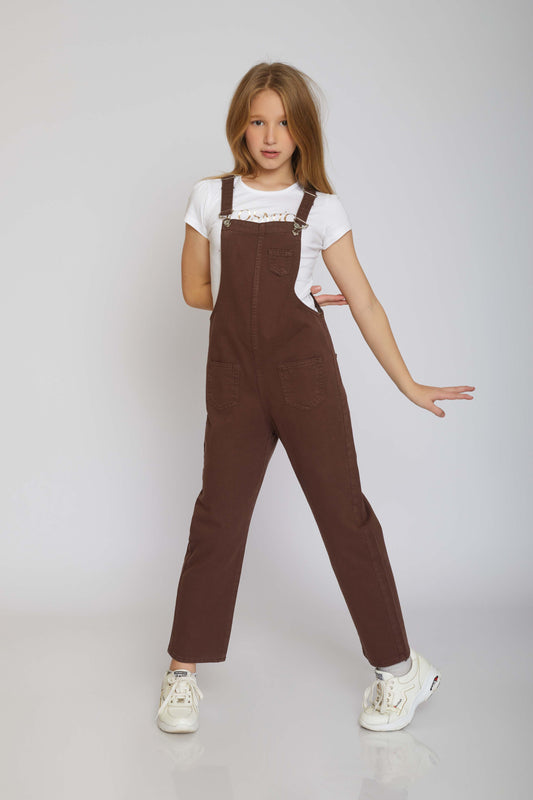 dj gabardine jumpsuit 5 pockets - kids - brown