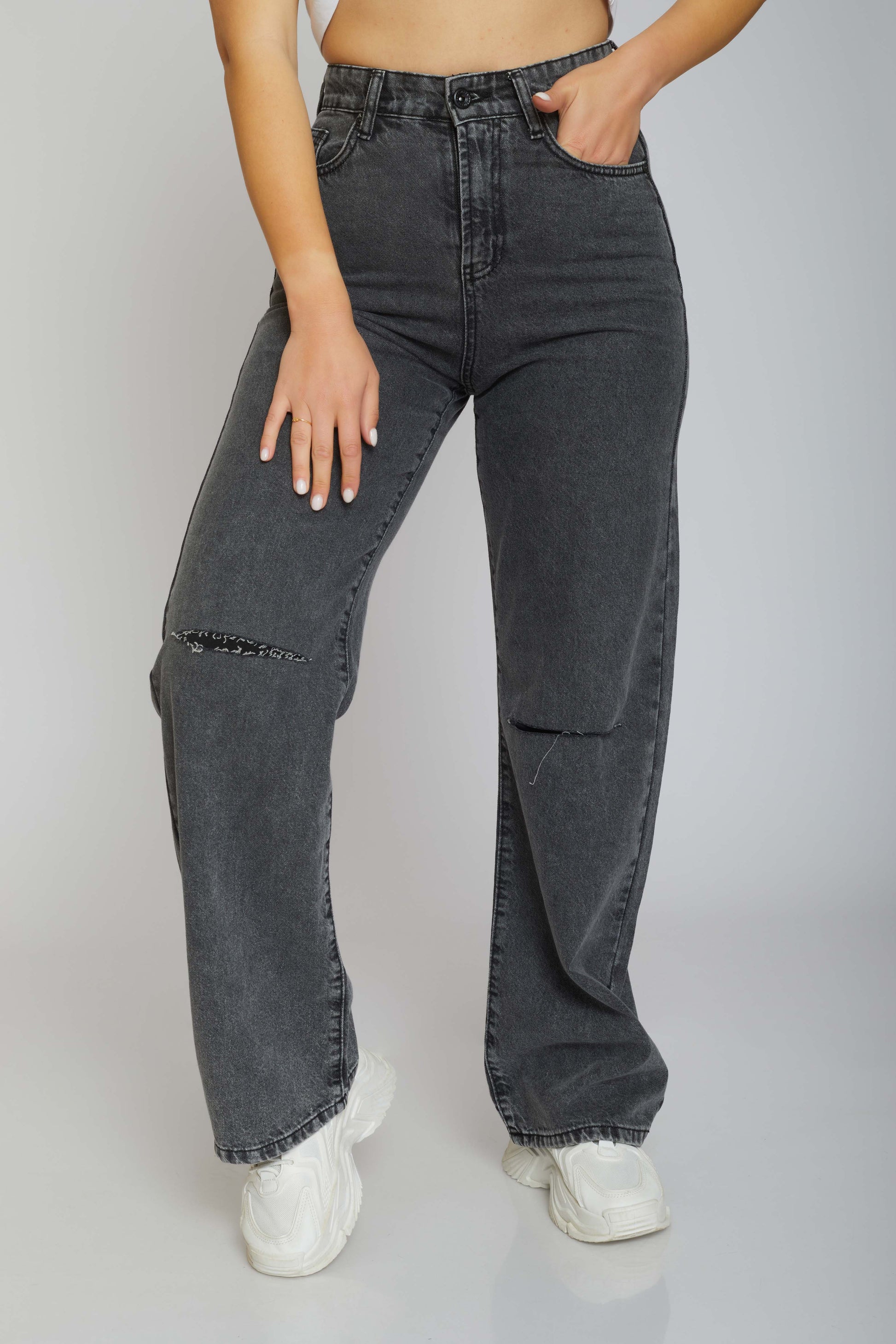 dj wide-leg ripped jeans - gray