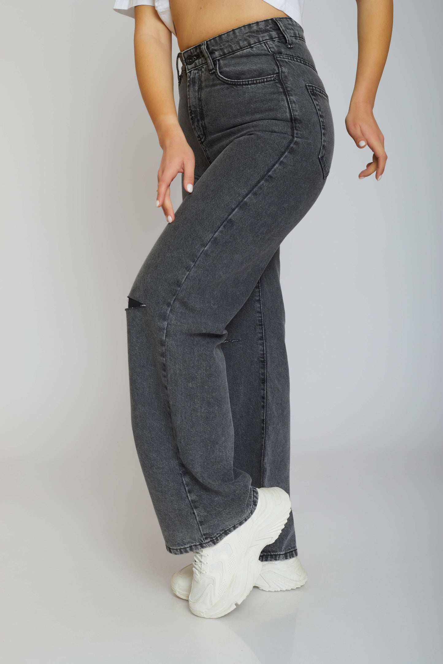dj wide-leg ripped jeans - gray