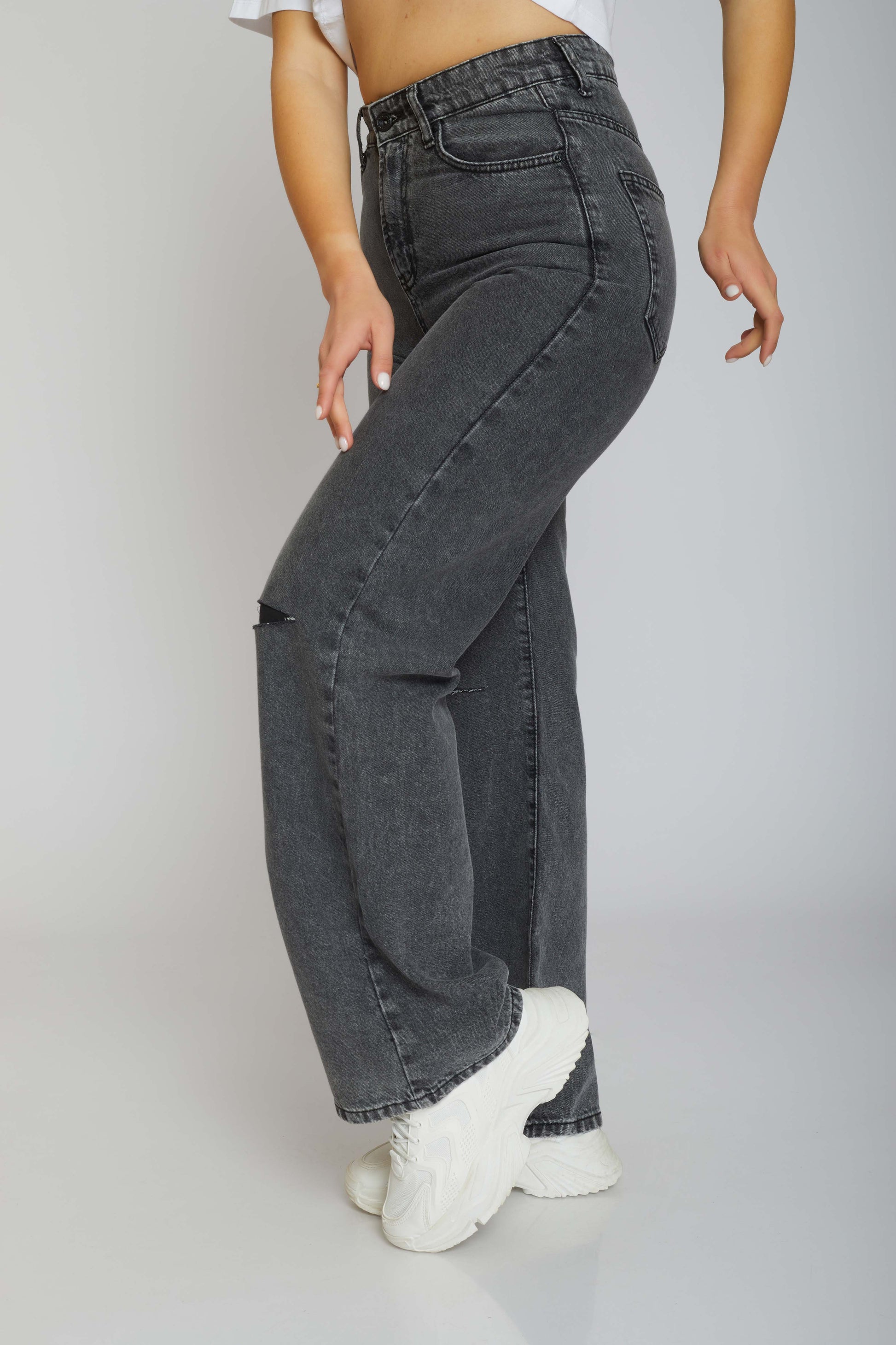 dj wide-leg ripped jeans - gray