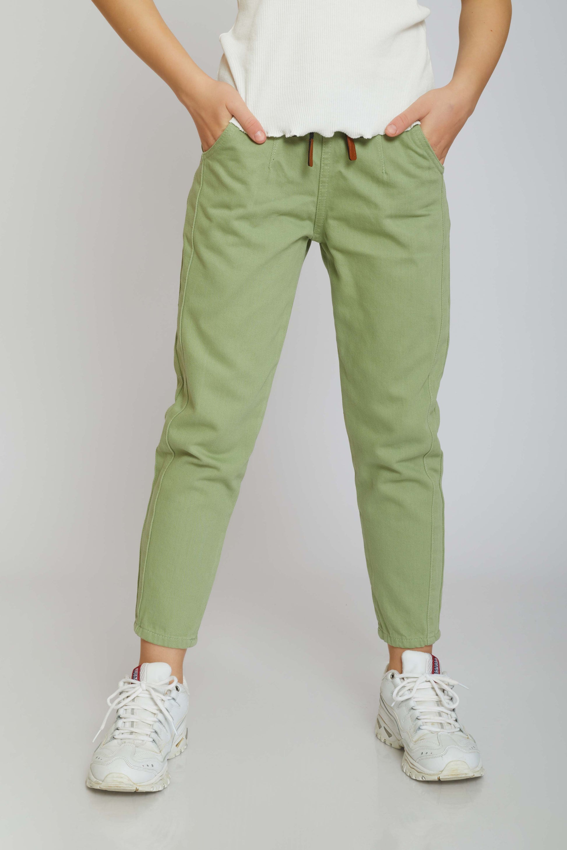 dj mom-fit gabardine elastic waistband - kids - mint green