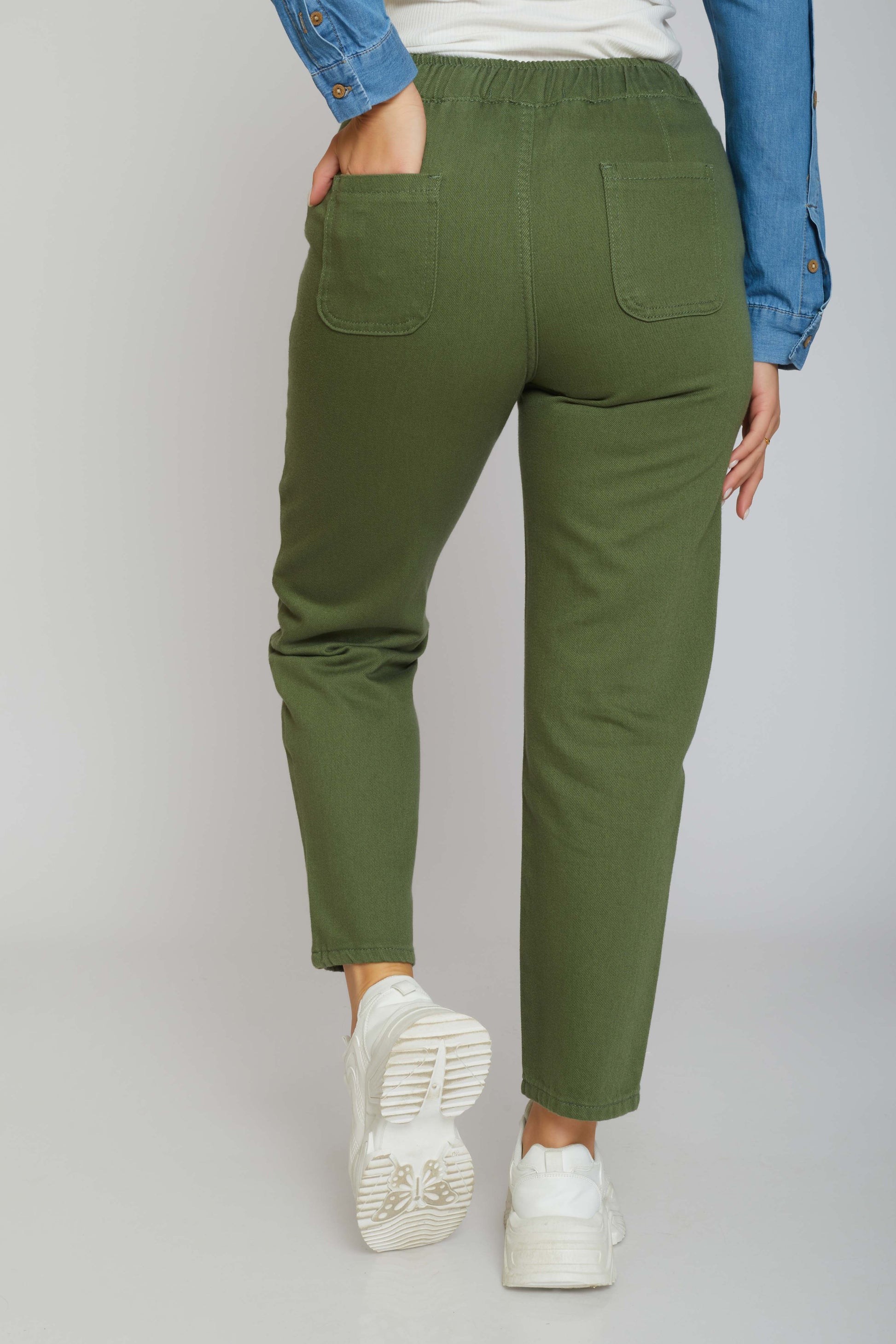 dj mom-fit gabardine elastic waistband
