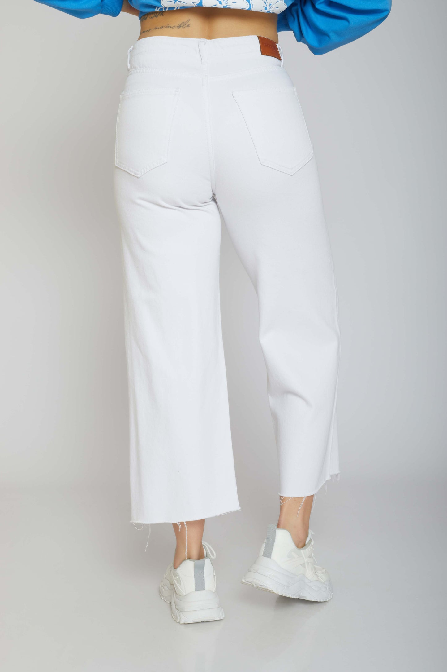 dj wide straight gabardine pants - free end - white